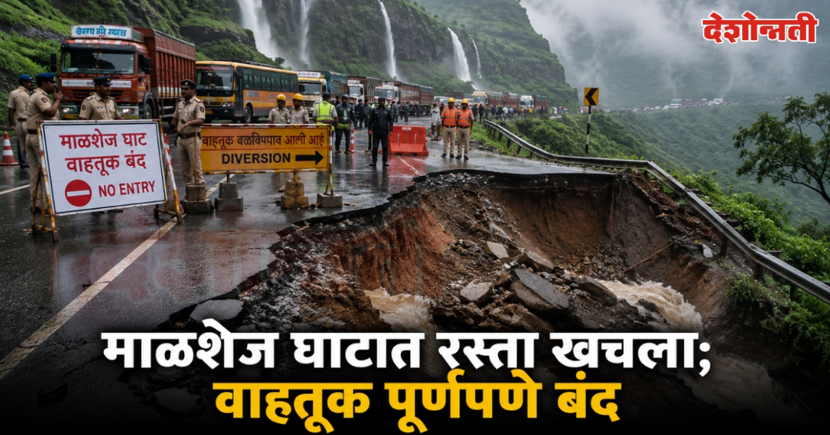 माळशेज घाटात रस्ता खचला मुंबईकडे जाणारी वाहतूक पूर्णपणे बंद प्रशासनाकडून पर्यायी मार्गाचा वापर करण्याचे आवाहन