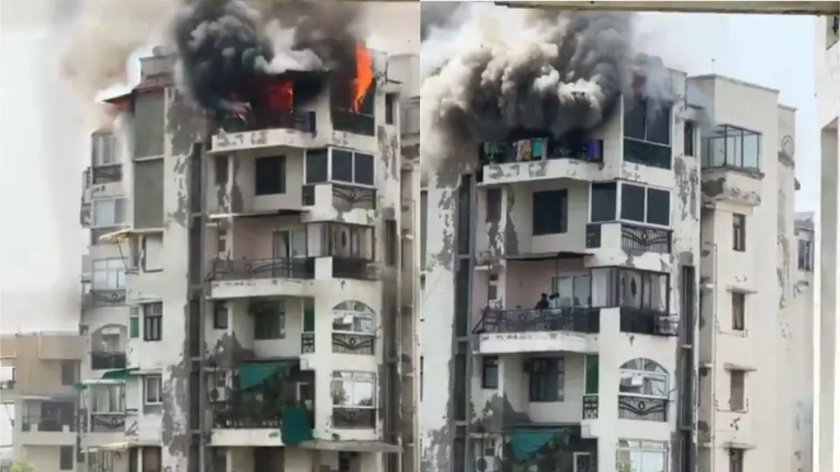 द्वारका सेक्टर-13 की बिल्डिंग में भीषण आग जान बचाने के लिए लोगों ने लगाई छलांग