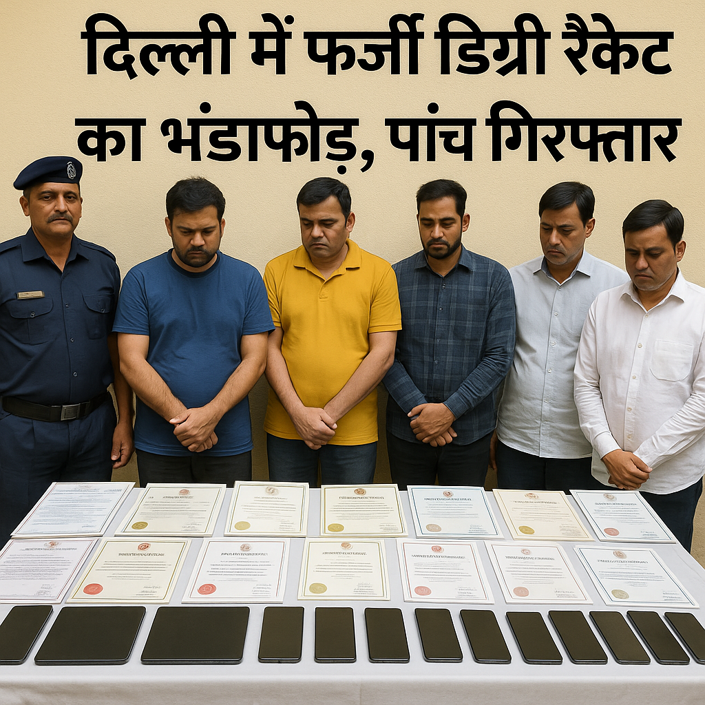 दिल्ली में फर्जी डिग्री रैकेट का भंडाफोड़ पांच गिरफ्तार – 5000 से ज्यादा नकली दस्तावेज बरामद