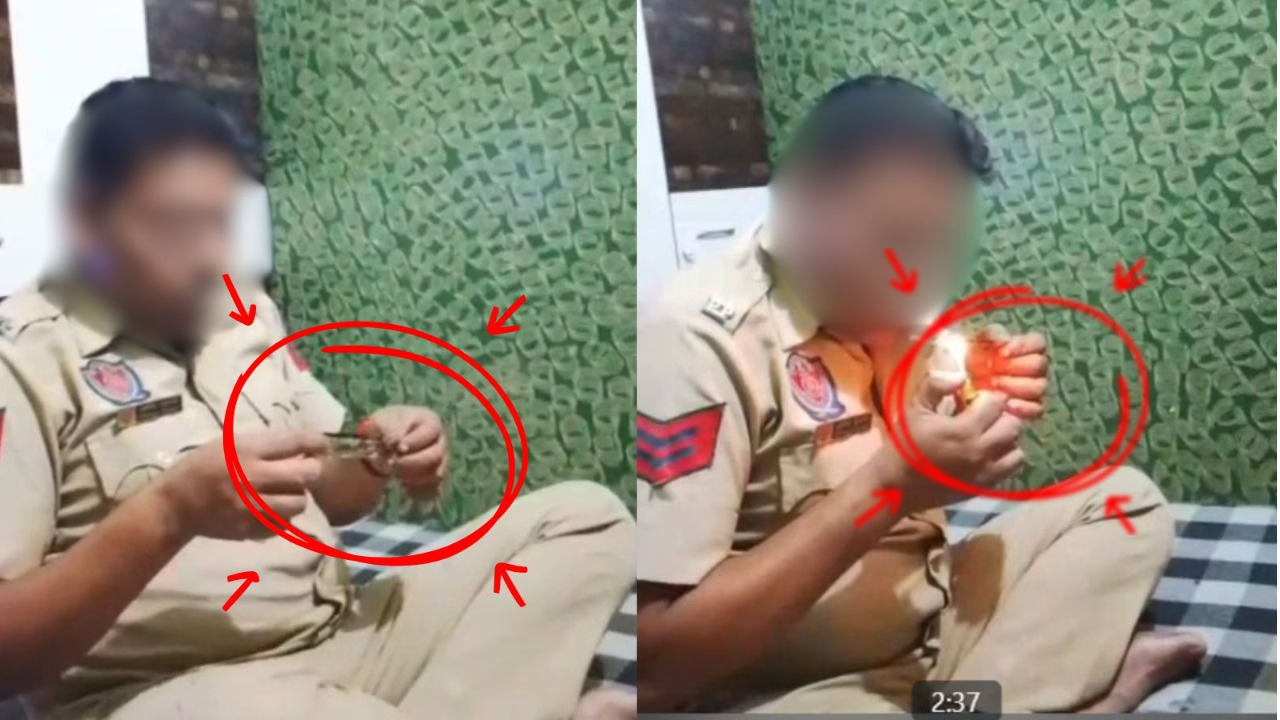 नशा करते पंजाब पुलिस के कर्मचारी को किया लाइन हाजिर वीडियो वायरल विभागीय जांच के दिए आदेश 