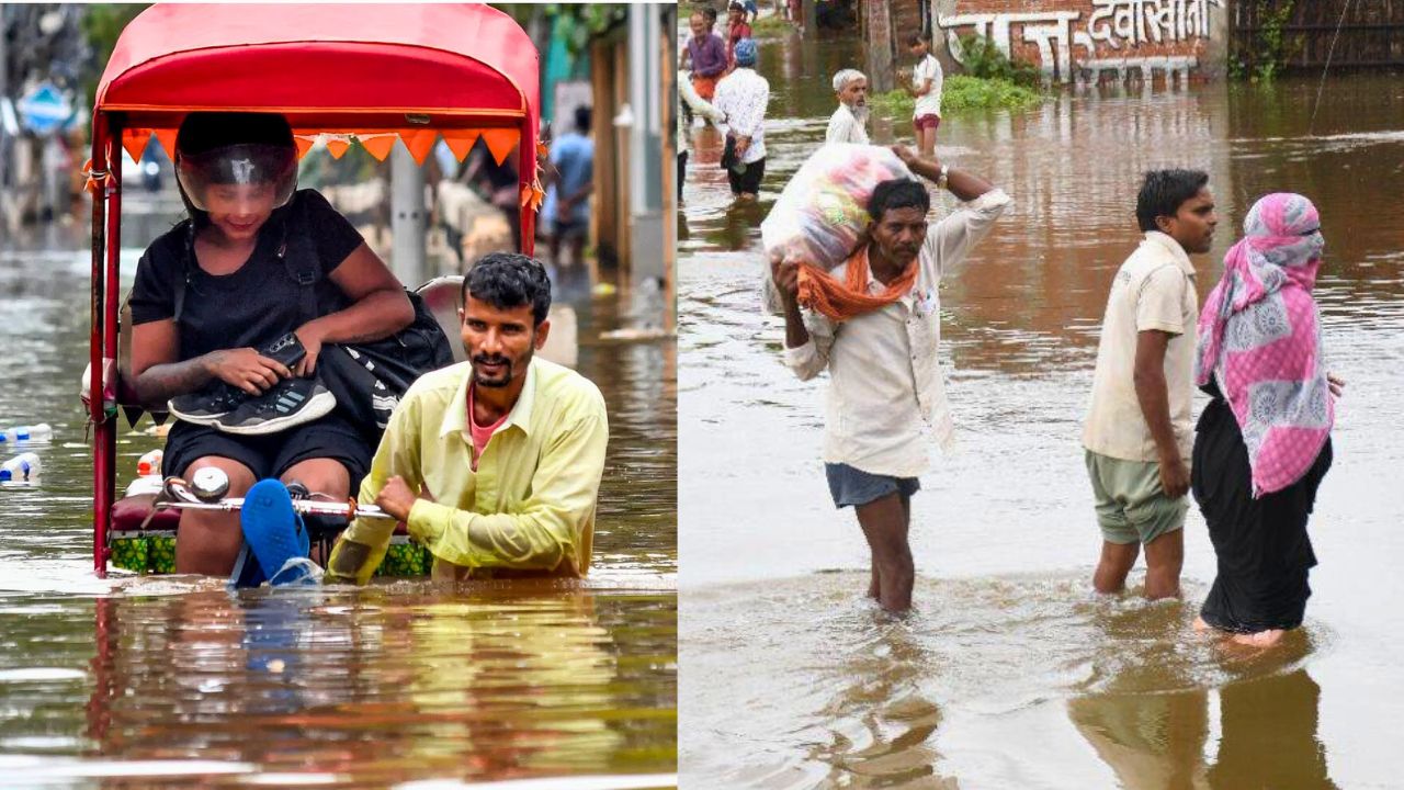 यूपी में बारिश से भारी तबाही कई जनपदों में आई बाढ़ मकान डूबे मंत्री और अफसर ग्राउंड जीरो पर 