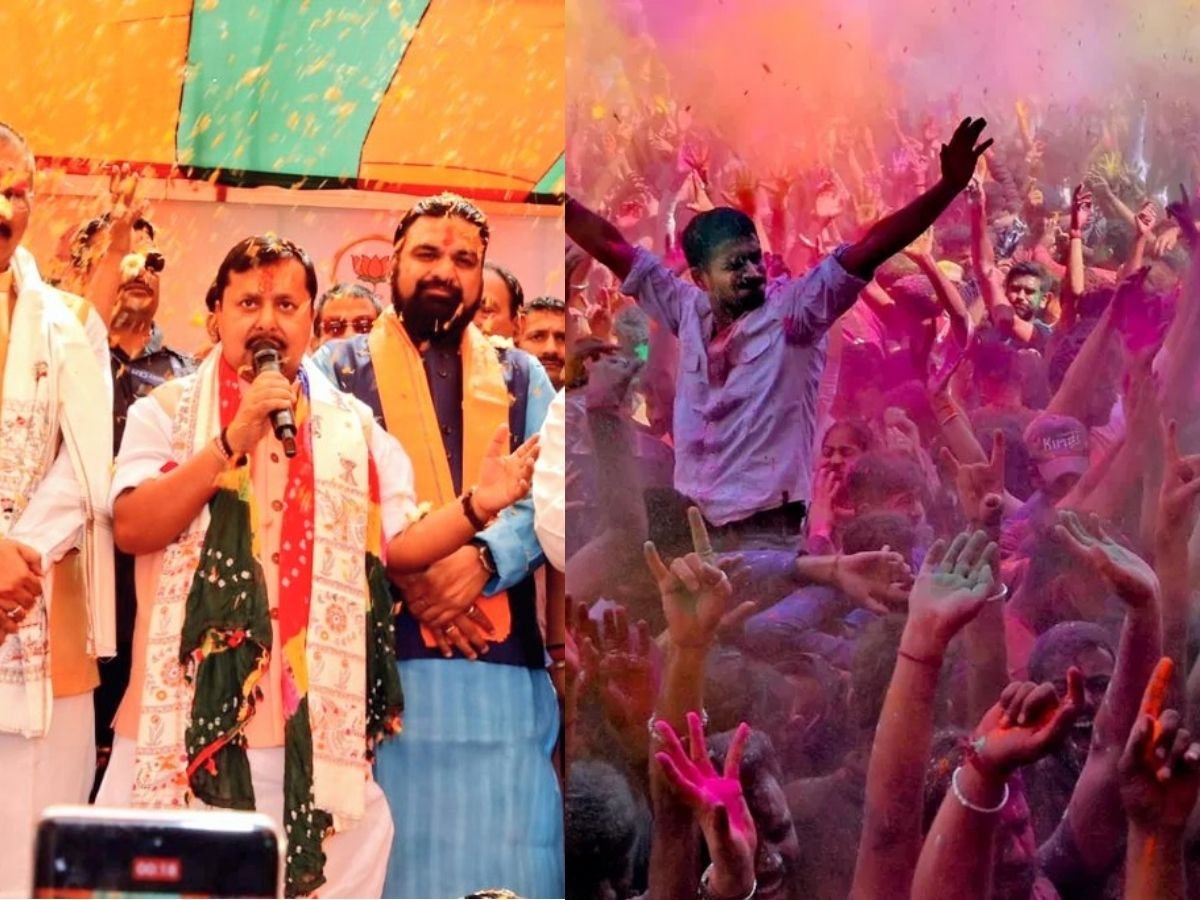 पटना में नितिन नबीन ने खेली होली dj और अश्लील गानों पर बैन