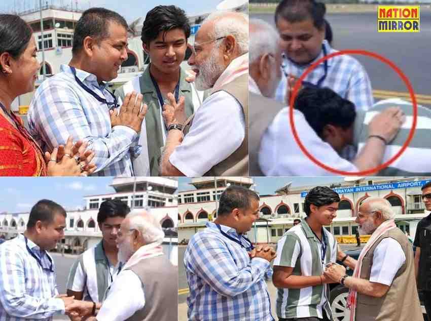 cricketer vaibhav meets pm modi क्रिकेटर ने पीएम मोदी के पैर छुकर लिए आशीर्वाद