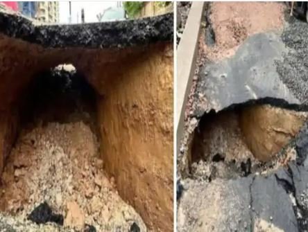 gwalior road collapse ग्वालियर में सड़क धंसने की लापरवाही पर दो इंजीनियर निलंबित
