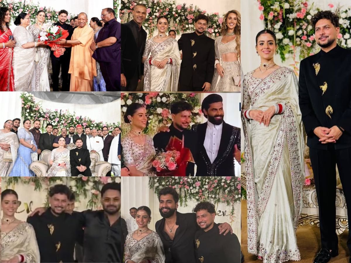 kuldeep yadav grand reception कुलदीप-वंशिका की रिसेप्शन पार्टी में पहुंचे कई क्रिकेटर्स और दिग्गज राजनेता