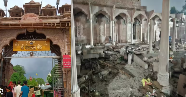 पीतांबरा पीठ मंदिर में बड़ा हादसा मुख्य द्वार के 8 पिलर भरभराकर गिरे