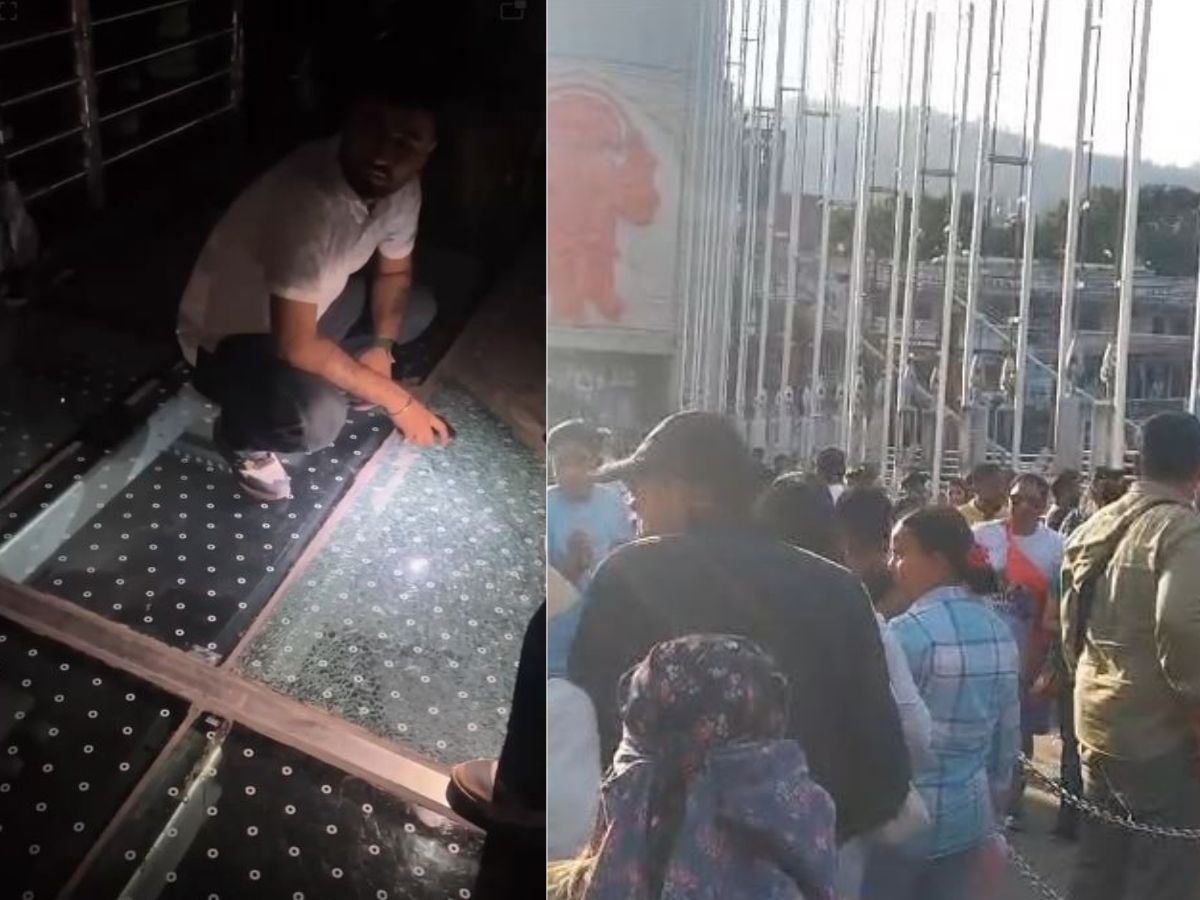 बजरंग सेतु के फुटपाथ पर लगा कांच फिर टूटा गुणवत्ता पर उठे सवाल