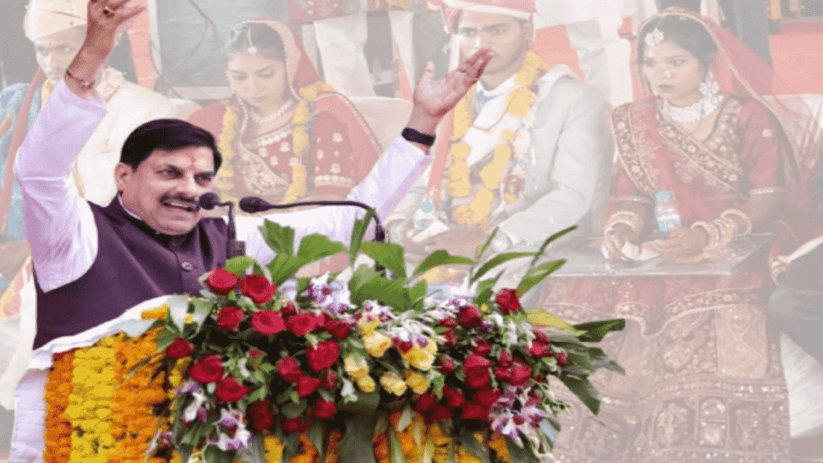 23 couples get married under mukhyamantri kanya vivah yojana mp cm dr yadav blesses them gifts two-wheelers