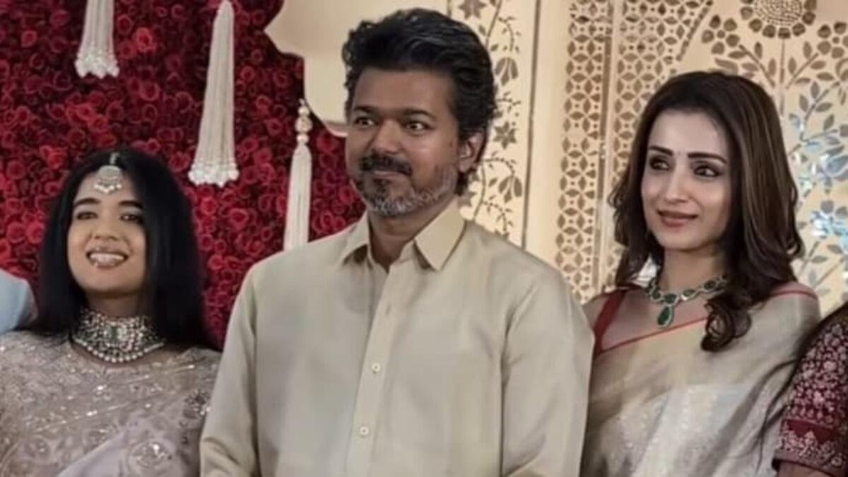 tamil actor-politician vijay attends wedding reception with actress trisha amid divorce proceedings with wife sangeetha
