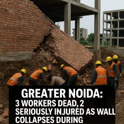 ग्रेटर नोएडा: निर्माण कार्य के दौरान दीवार गिरने से तीन मजदूरों की मौत, दो गंभीर घायल — ठेकेदार हिरासत में