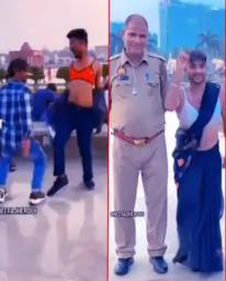 दलित प्रेरणा स्थल पर रील के नाम पर अश्लीलता, युवक ने महिला वेश में पुलिसकर्मी के सामने किया डांस