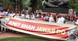 Opposition leaders march to Parliament, demand accountability from HM Amit Shah 