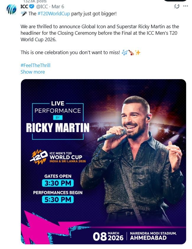 T20 WC 2026 Closing Ceremony: क्लोजिंग सेरेमनी के दौरान रंग बिखेरेंगे ये सितारे...