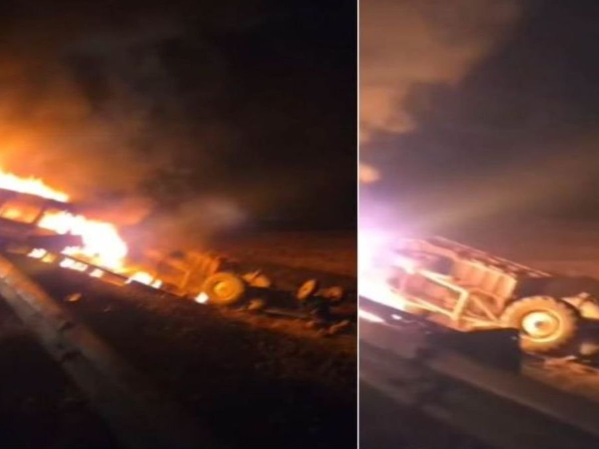 सड़क हादसे में हुई युवक की मौत,हुआ पथरावःबस में लगाई आग